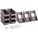 A Choice brown plastic organizer set with 2 tiers and 6 bins on a table with labels.