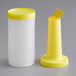A yellow plastic container with a round top and a yellow neck