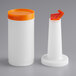 A white container with orange lid and cap.