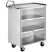 A Regency stainless steel utility cart with four shelves and an open front.