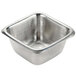 An American Metalcraft stainless steel square sauce cup on a counter.