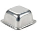 An American Metalcraft stainless steel square sauce cup with a lid on top.