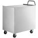 A silver metal Regency utility cart with enclosed shelves and doors on wheels.