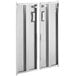 A pair of silver sliding doors with locks.