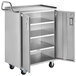 A silver Regency metal utility cart with shelves and locking doors.