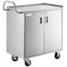 A silver Regency stainless steel utility cart with two doors.