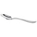 An Acopa Monte Bianco stainless steel demitasse spoon with a black handle.