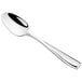 An Acopa Monte Bianco stainless steel demitasse spoon with a silver handle on a white background.