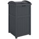 A Suncast dark gray rectangular trash container with a lid.