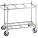A stainless steel Baker's Mark cart with blue wheels.