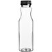 A clear bottle with a black cap.