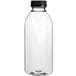 A clear plastic 16 oz. square juice bottle with a black lid.