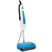 A white and blue Namco Floorwash 5000 walk behind cylindrical floor scrubber with a handle.