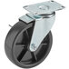 A black and silver metal swivel plate caster.