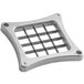 A silver stainless steel Garde 1" dicer blade with squares on it.