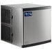 An Avantco air cooled ice machine with a silver finish and black vents producing full cubes.