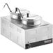 A silver Galaxy countertop food warmer with two silver inset pots on top.