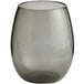 An Acopa Pangea stemless wine glass with a dark gray rim.