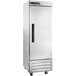 A stainless steel Traulsen reach-in freezer with a black handle on the door.