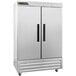 A Traulsen stainless steel 2-door reach-in freezer.