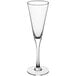 An Acopa Select trumpet flute wine glass with a long stem and thin rim on a white background.