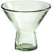 An Acopa Pangea green martini glass with a clear bottom and green rim.