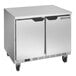 A silver Beverage-Air worktop freezer with two doors.