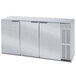A silver stainless steel Beverage-Air back bar refrigerator with three doors.