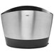 An OXO silver and black utensil holder on a counter.