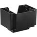 A black plastic square bar caddy with 3 compartments and a metal handle.
