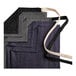 A group of Acopa Kennett black denim half bistro aprons with black straps.