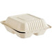 A white Footprint Bagasse take-out container with three compartments.