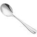An Acopa Brigitte stainless steel bouillon spoon with a silver handle.