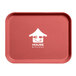 A red rectangular Cambro tray with a white house logo on it.