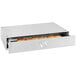A silver rectangular Cretors bun warmer drawer with hot dog buns inside.