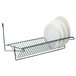 A Metroseal 3 slanted wire dish rack with white plates on it.