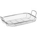 A stainless steel Outset grill basket with wire mesh.