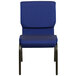 A navy blue church chair with a white dot pattern.