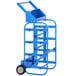 A blue metal Vestil Mobile Wire Reel Caddy with wheels and handles.