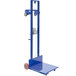 A blue and silver Vestil mobile steel winch lifter with wheels and a handle.