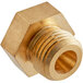 A brass threaded nut with a gold nut in the middle.