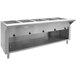 A stainless steel Advance Tabco hot food table with enclosed base and thermostatic controls.