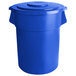 A blue plastic round ingredient storage bin with a lid.