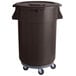 A brown mobile ingredient storage bin with a lid on wheels.