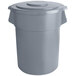 A gray plastic round ingredient storage bin with a lid.