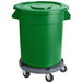 A green mobile ingredient storage bin with a lid on a white surface.
