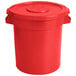 A red plastic bin with a lid.