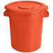 An orange plastic round ingredient storage bin with a lid.