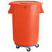 An orange plastic 44 gallon mobile ingredient storage bin with lid.