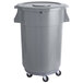 A gray plastic mobile ingredient storage bin with wheels.